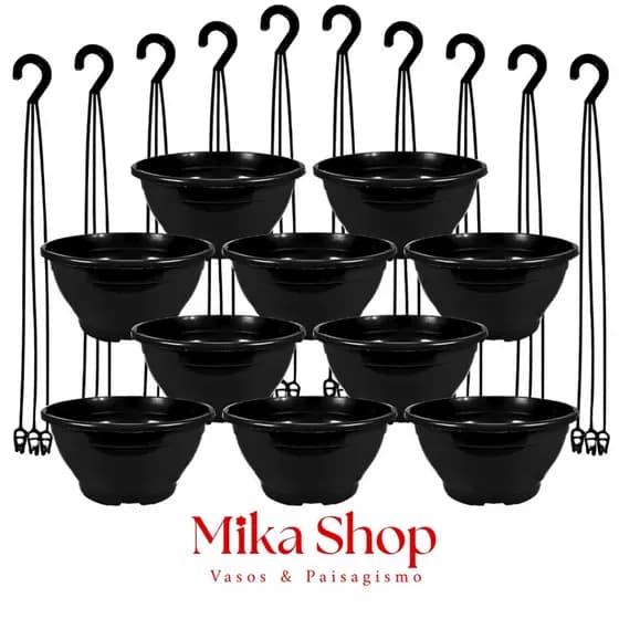 Kit 10 Vasos Cuia 18 Com Hastes 32CM Cor Preta Plasticas Para Suculentas, Violetas, Cactos, Mudas