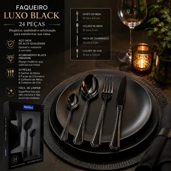 Faqueiro Jogo Talheres Inox 24 Pecas Design Moderno Duravel Acabamento Premium