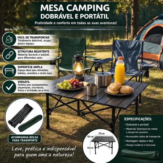 Mesa Camping Dobrável Portátil Compacta Leve Resistente Mesa Viagem Lazer