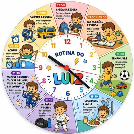 Relógio Personalizado Rotina Diária Infantil e Adulto em MDF | Nome + Horários | Educativo Decorativo