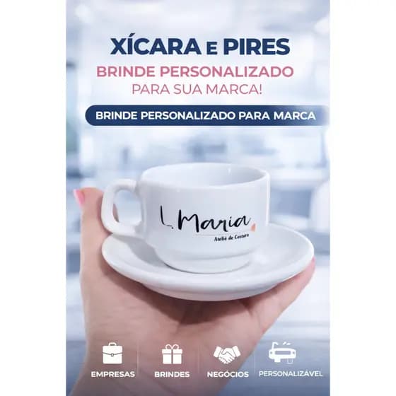 Xícara de Café com Pires 75ml Personalizada | Logo, Foto, Frase | Cantinho do Café | Casamento | Lembrancinha