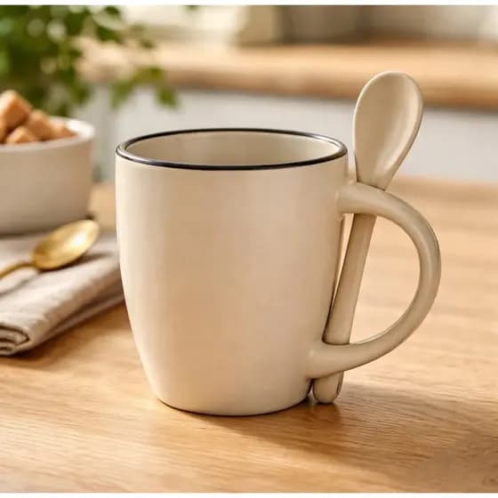 Caneca Porcelana 90ml Com Colher Cafe Expresso Moderna