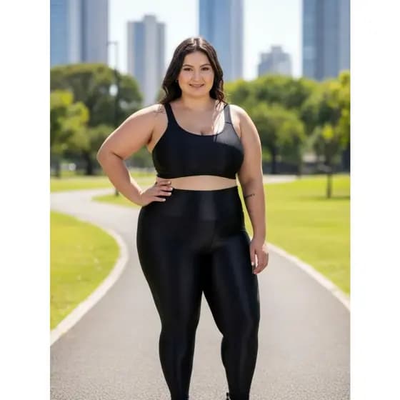 Conjunto Fitness Plus Size Cós Alto Top de Academia e Calça Cintura Alta Bárbara
