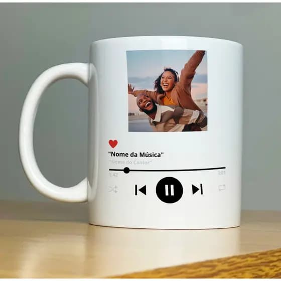 Caneca Xícara Personalizada Interativa Spotify Com sua Música e Foto Porcelana 325ml Linha Premium Alta Resolução