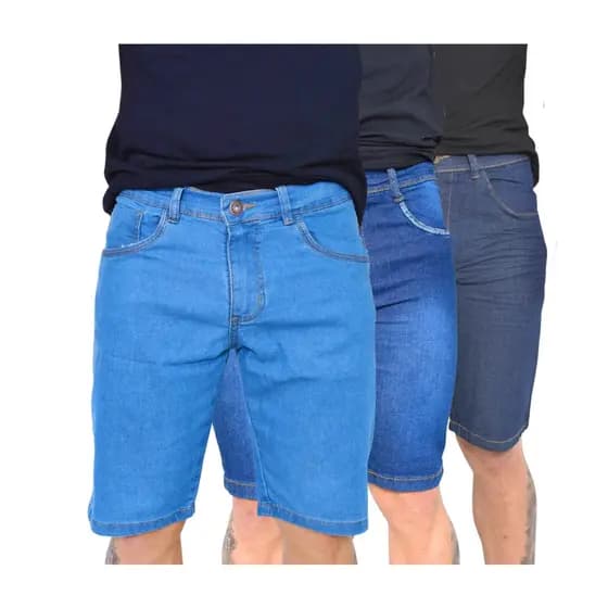 Kit 03 Bermuda Jeans Premium Masculino Elastano Short