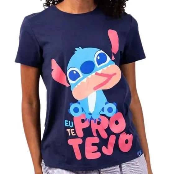 Camiseta Piticas - Stitch Blue Chinelo Eu Te Protejo