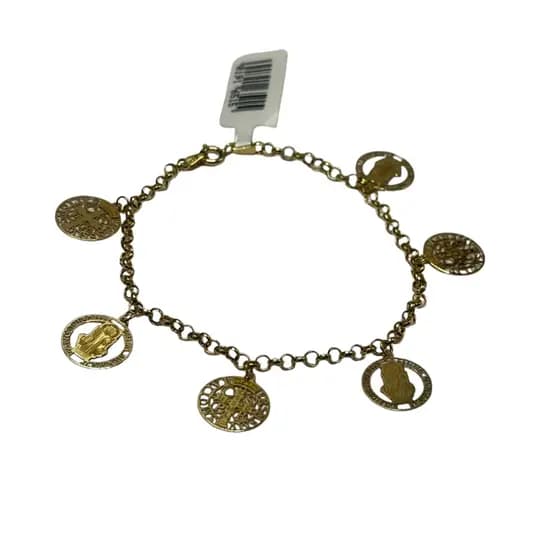 Pulseira Elo Português Ouro 18k Placas São Bento Medalha