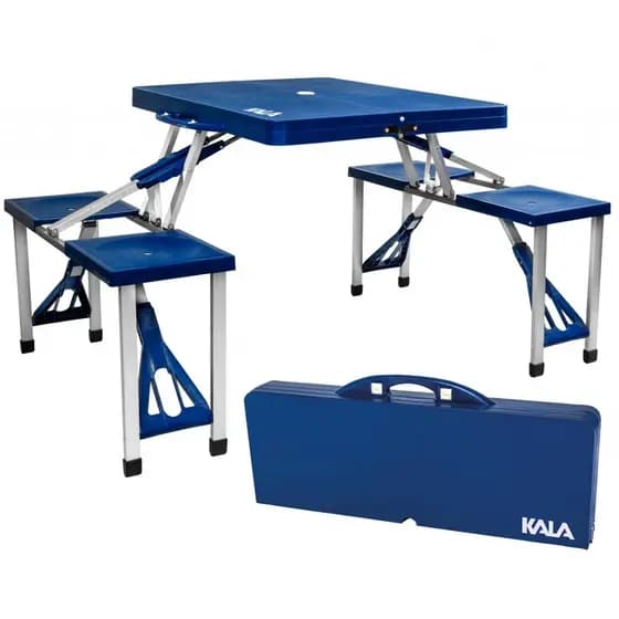 Mesa de Camping Praia Com 4 Banquetas Retrátil Dobrável Maleta Kala
