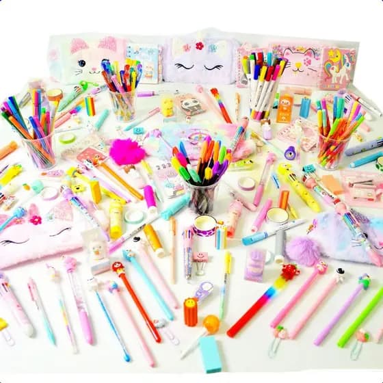 Kit Papelaria Fofa 15 Itens Diversos Estojo Presente + brinde kawaii canetas canetinhas caderno escolar presente