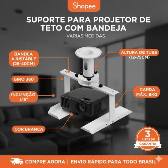 SUPORTE PARA PROJETOR DE TETO COM BANDEJA VARIAS MEDIDAS