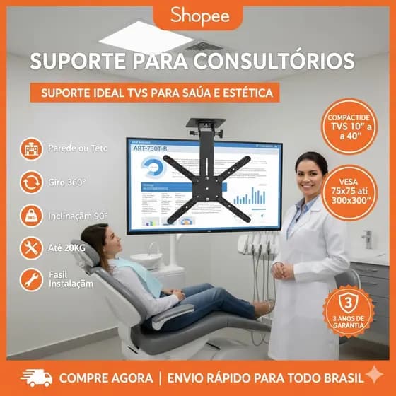 SUPORTE PARA MONITORES/TV DE TETO PARA TELAS DE 10 A 40 POLEGADAS COM INCLINAÇÃO