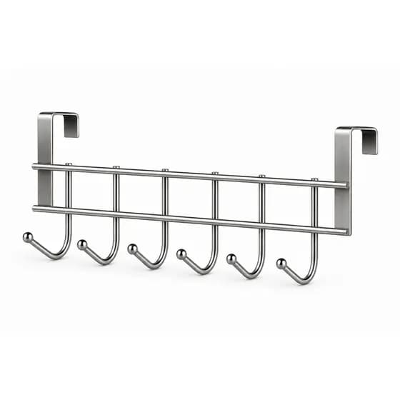 Suporte com 6 Ganchos de Metal Multiuso para Porta de Armário Cozinha Banheiro Guarda Roupa Lateral