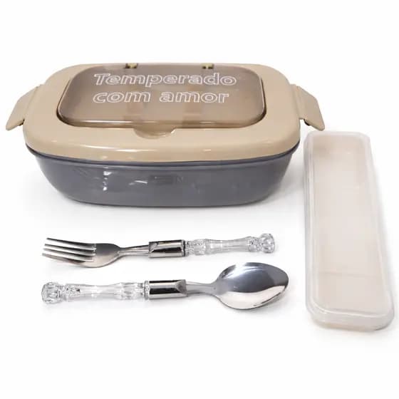 KIT Marmita com Travas Laterais Herméticas Fitness PP Free Pote para Alimentos Microondas Freezer