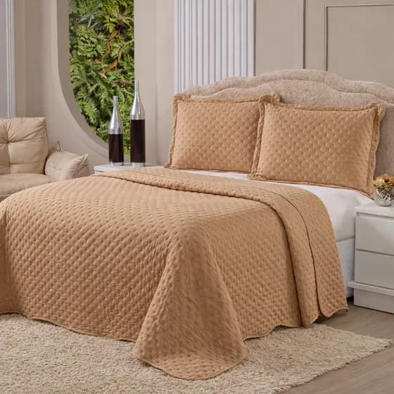 Cobre Leito Casal Queen Estilo Luxo 3 Peças Colcha Dupla Face Matelada Enxoval Macio Quarto Completo