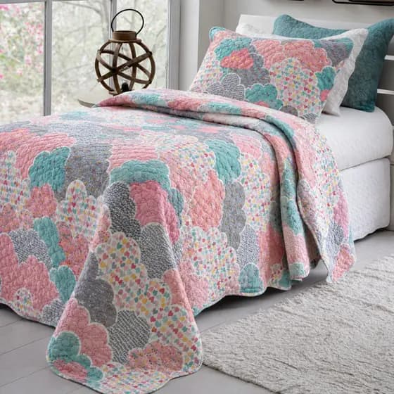 Kit Cobre Leito Solteiro Infantil 2 Peças Dupla Face Colcha Kids Menino Menina Roupa de Cama Inverno Verão Coração Rosa