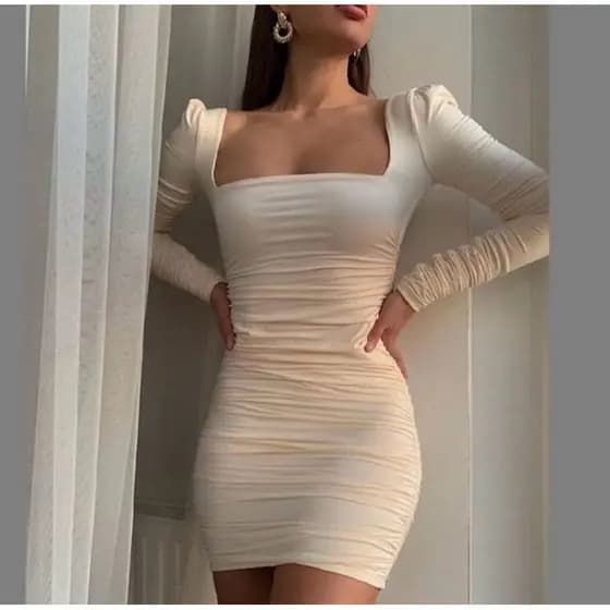 vestido feminino drapeado / com manga princesa / curto ( AGHATÁ ) 002