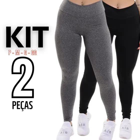 Kit 2 Calças Legging Feminina Cintura Alta Fitness