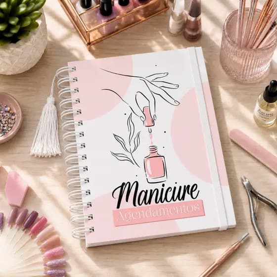 Caderneta Agendamento Manicure Caderno Agenda Nail Designer 365 Dias 30 em 30 Minutos Rosa
