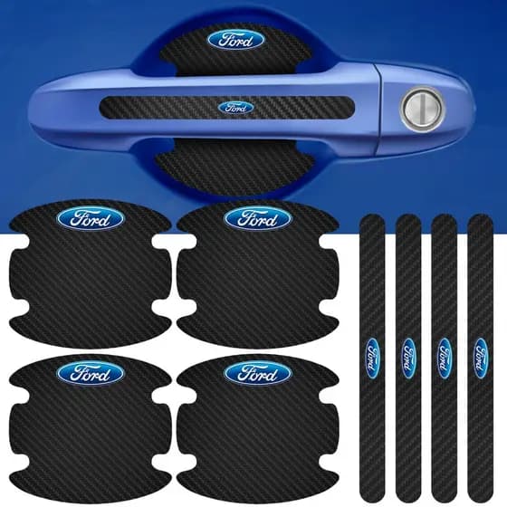 Kit 8 Peças Adesivo Protetor Maçaneta de Porta Compatível Ford Fibra de Carbono Carro Anti Arranhões