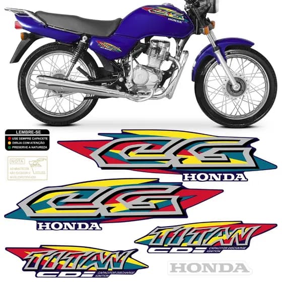 Kit Adesivo Tanque Moto Cg Titan 125 1999 99 Faixa + Etiquetas Advertência