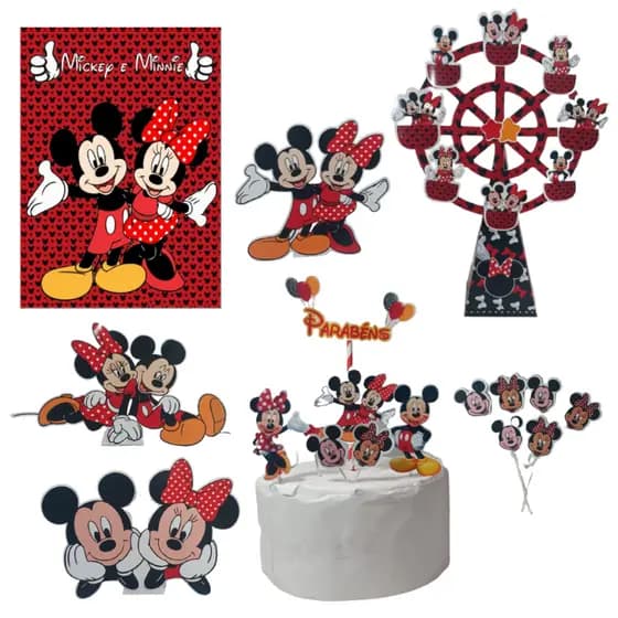 Kit festa em casa só um bolinho Mickey e Minnie decoração aniversário topo de bolo mesversario