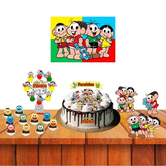 Kit festa em casa só um bolinho Turma da Monica decoração aniversário topo de bolo