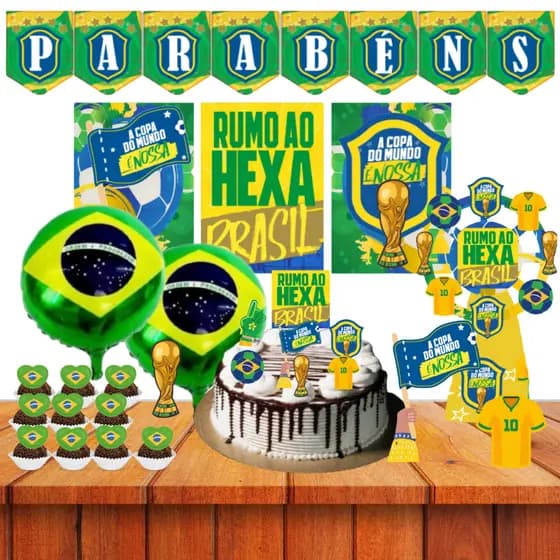 Kit festa decoração aniversario Copa do Mundo + 2 bexigas brasil