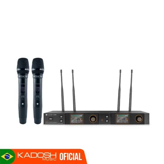 Microfone Sem Fio Kadosh K-522M UHF Bastão Duplo Com Bateria Recarregável - Preto