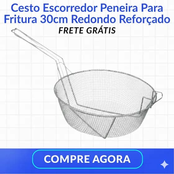 Cesto Escorredor Peneira Fritura 30cm Redondo Reforçado Fritadeira Profissional Cozinha Restaurante
