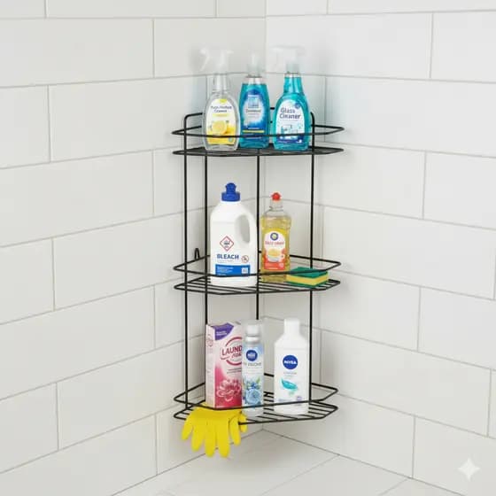 Cantoneira Porta Produto de Limpeza 3 Andares Organizador Lavanderia Multiuso Prateleira Banheiro