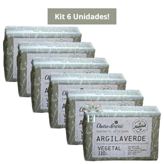 Kit 6 Unidades Sabonete em Barra ARGILA VERDE 110g Cheiro D´Ervas