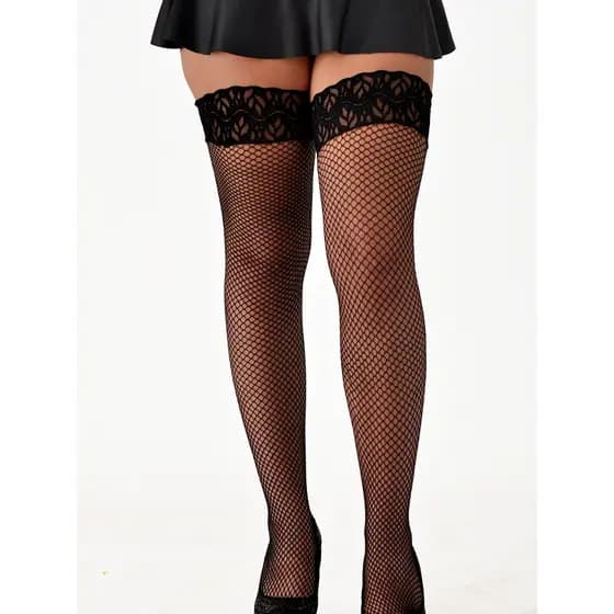 Meia Arrastão Com Renda 7/8 Tamanho Único P Ao G Para Fantasia Perrutextil