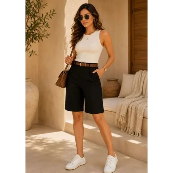 Bermuda Alfaiataria Feminina Cintura Alta Social Elegante Premium
