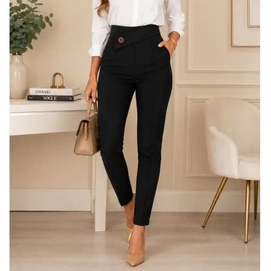 Calça Alfaiataria Feminina Cintura Alta Social Elegante Reta Confortável Trabalho