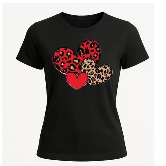Camisa Preta de Coração Varias Estampas Feminina - Envio Imediato