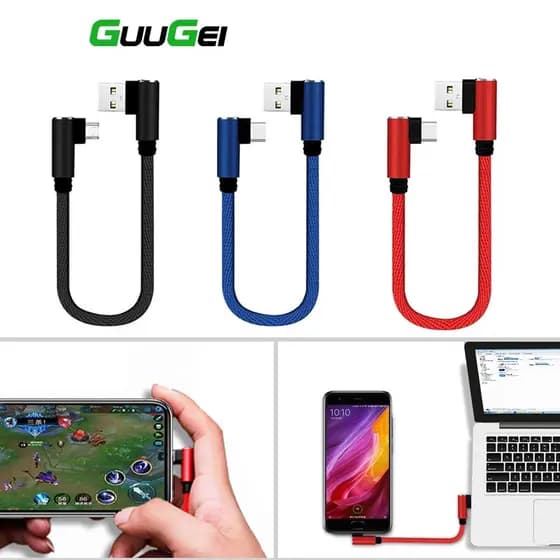 Guugei 25cm USB Tipo C Cabo Curto 90 Graus Cabo Carregador de Telefone Cabo Micro USB