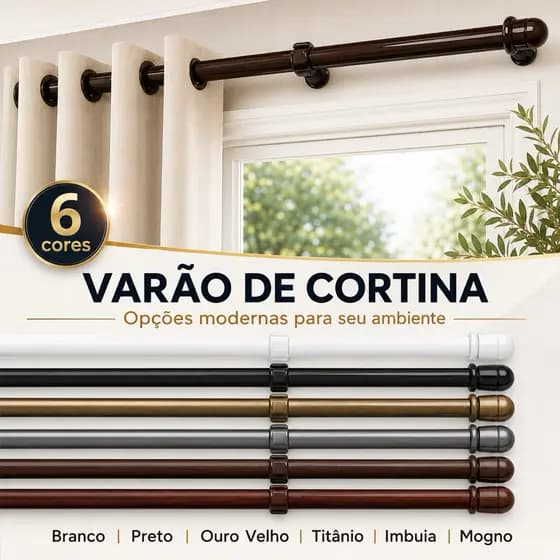 Varão Bastão de Cortina Simples com Kit de Instalação 1 metro, 1,5 metro, 2 metros, 2,4 metros e 3 metros -19mm Varias C