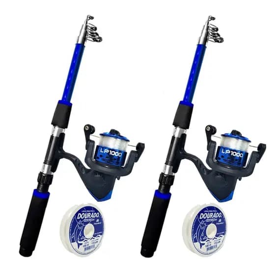 Kit Pesqueiro 2 Varas Telescópicas + 2 Molinetes com Linha JP250