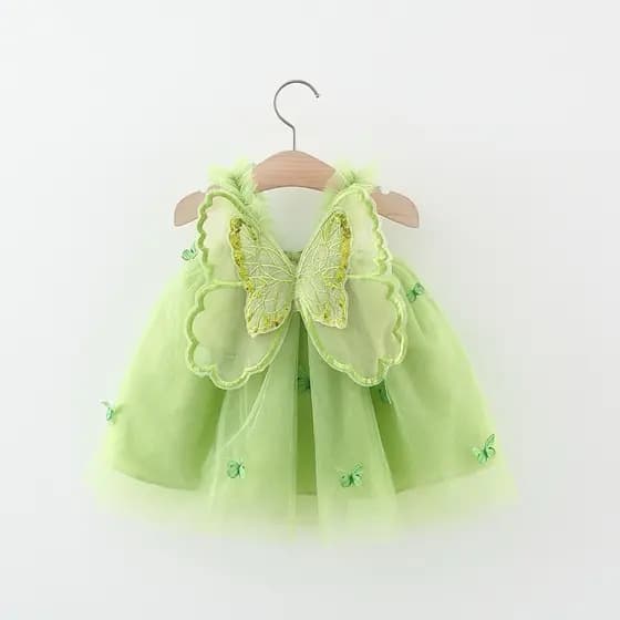 Novo estilo vestido baby menina de princesa com brilhantes e borboletas bordadas de verão