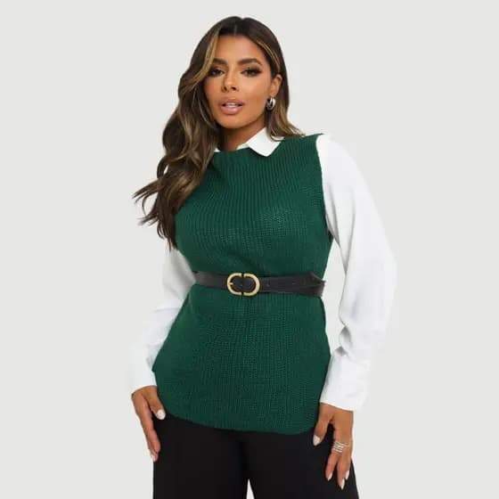Colete Feminino Tricot Alongado em Lã Tendência Outono/Inverno
