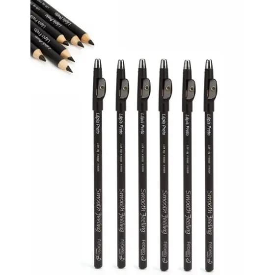 KIT 6 UNIDADES Lápis de Olho Preto Febella Makeup com apontador lapis preto