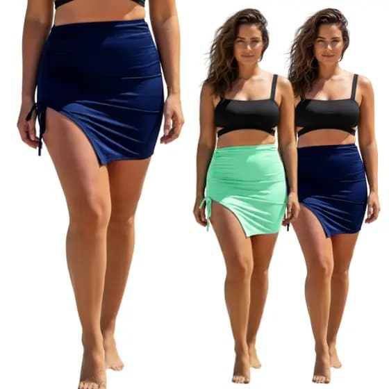 Moda Praia Saída de Praia Saia Feminina Ajustável com Amarração Lateral – 5 Cores