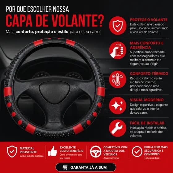 Capa de Volante com Massageador Universal Todas as Cores e Modelos