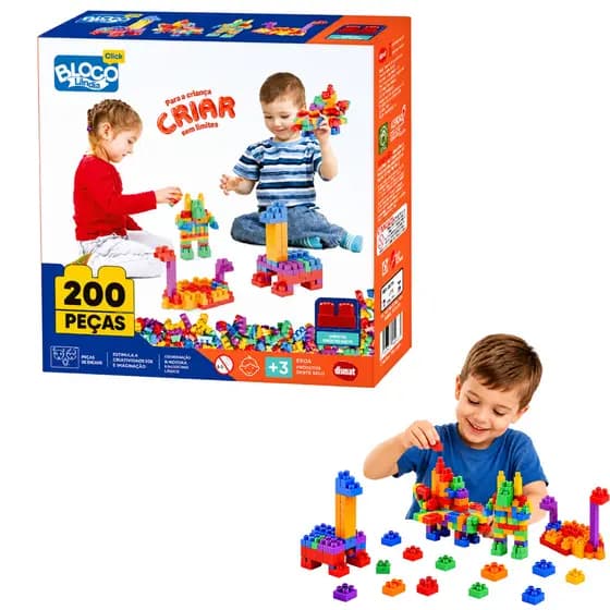 Blocolândia Click 200 Peças Dismat Brinquedo Educativo Bloco de Montar Infantil