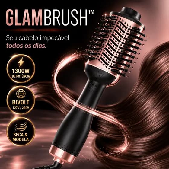 Escova Secadora de Cabelo Profissional Bivolt 1300W Modeladora Alisadora Preta Rosa