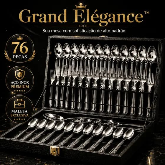 Faqueiro 76 Peças Aço Inox Premium Com Maleta Organizadora Acabamento Espelhado Luxo Grand Élégance™