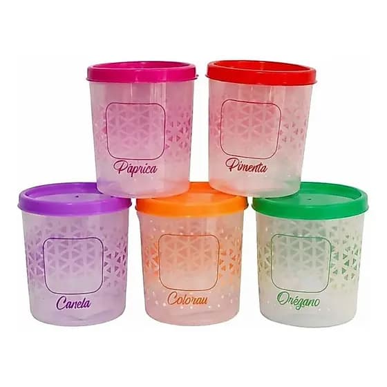 Kit 5 Potes Porta Mantimentos Coloridos Com Tampa Vedada Organização Cozinha