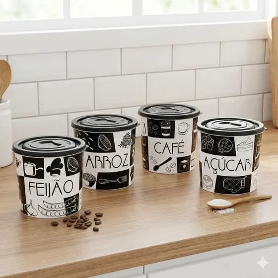 Kit 4 Potes Hermético Plástico 2L Arroz Feijão Açúcar Café Mantimentos Cozinha Organização