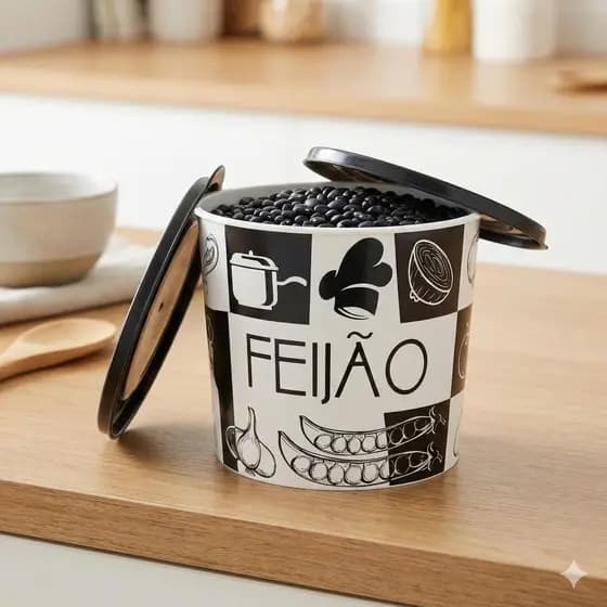Pote Feijão Plástico Tampa Hermética Organização Cozinha Moderna