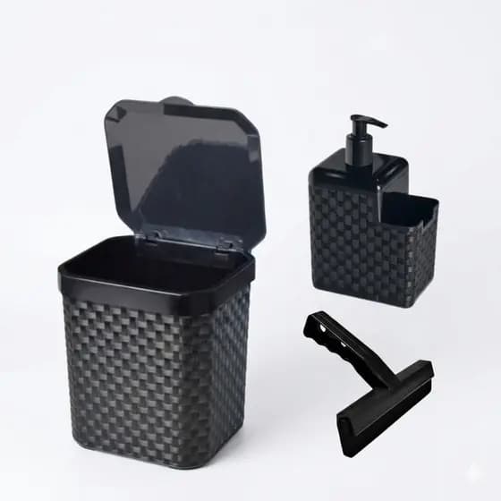 Kit Lixeira Pia 5 Litros + Porta Detergente Sabão + Rodinho de Pia Kit Cozinha 2/3 Peças